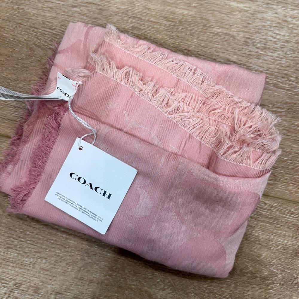 Coach Square Logo scarf, pink with logo NWT